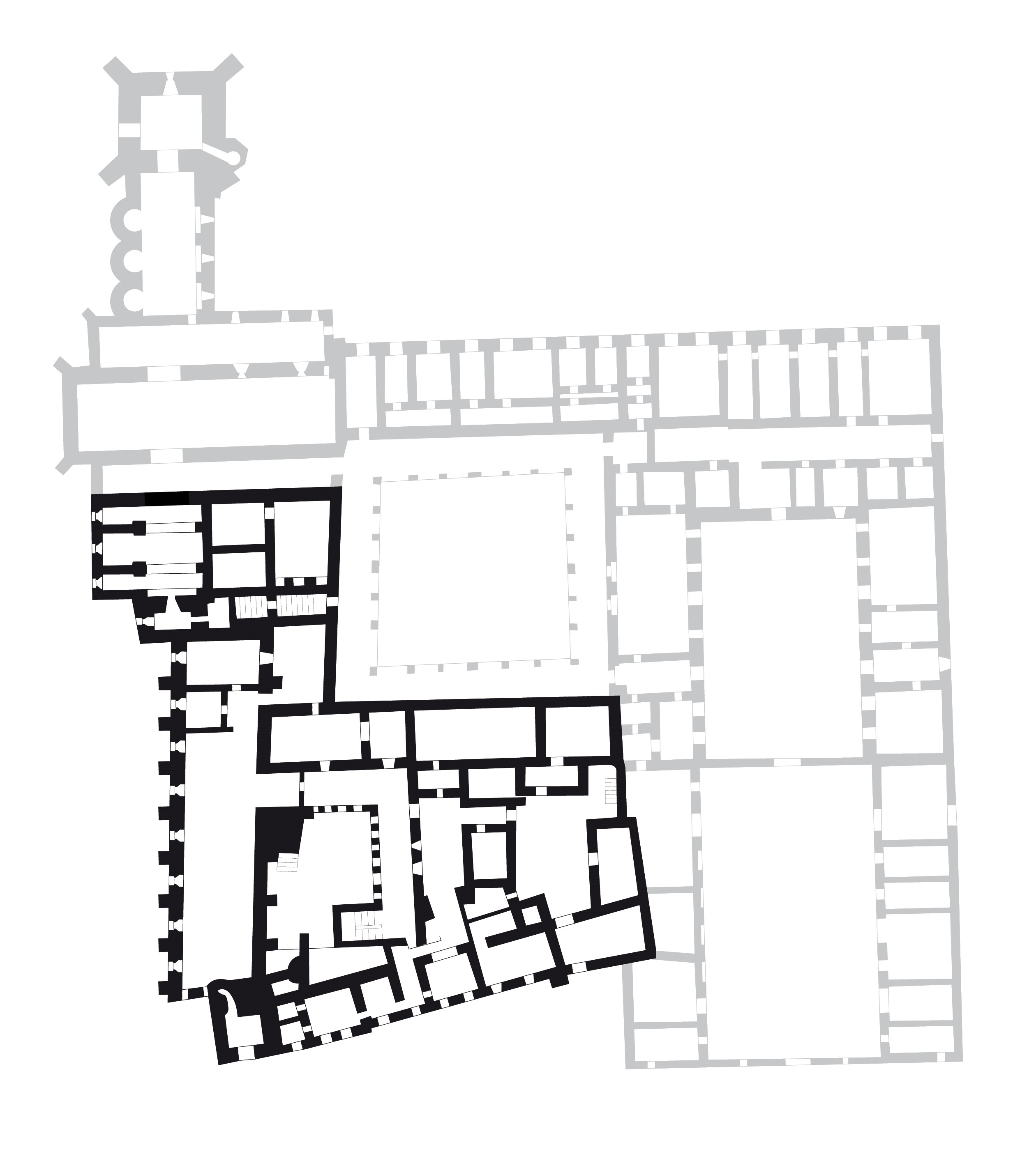 Plan des parties publique et privée de l'Abbaye de Lagrasse